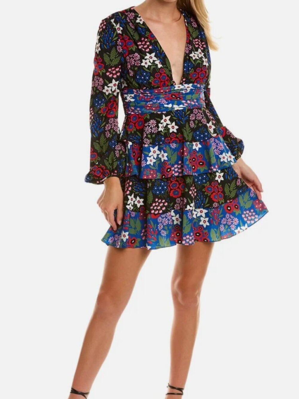 NWT AMUR Tressa Multicolor Floral Mini Dress Size 12 Plunge Neck Back Zipper